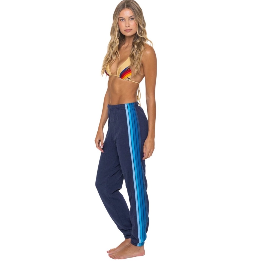 Aviator Nation 5 Stripe Sweatpants Navy Blue XS Retro Coastal Joggers